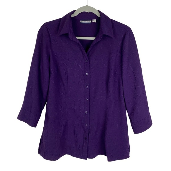 Croft & Barrow Textured Button Down Blouse Women's Small Purple Stretch - Picture 7 of 10